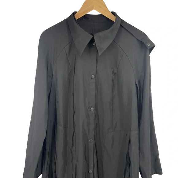 Babette long button up black lightweight trench black windbreaker oversize XS - Picture 2 of 7